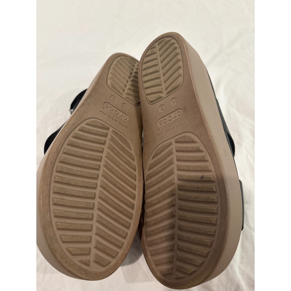 Crocs Brooklyn Low Wedge Sandals Womens 9 Black Tan Platform Strappy 206453 - Picture 4 of 4